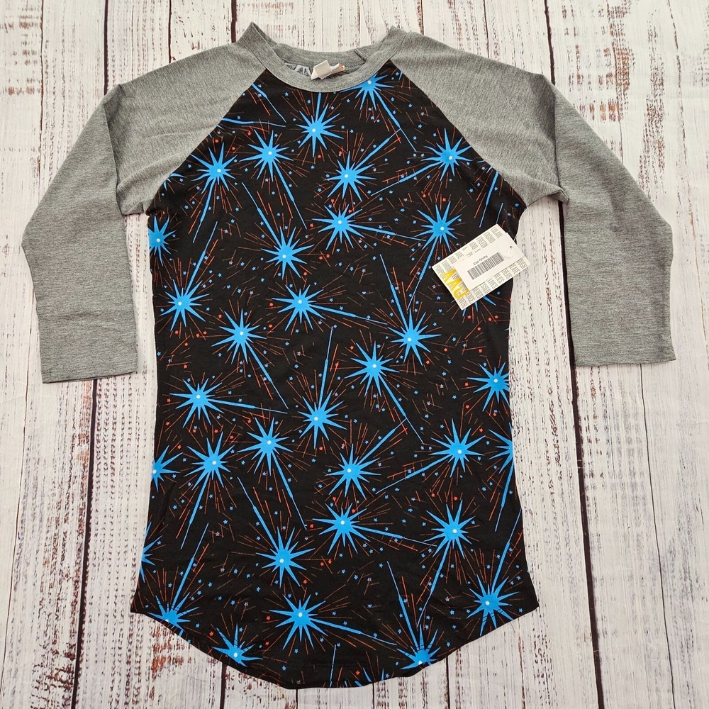 LuLaRoe Black Gray Colorblock 3/4 Sleeve Polyester Spandex T-Shirt Women's XXS
